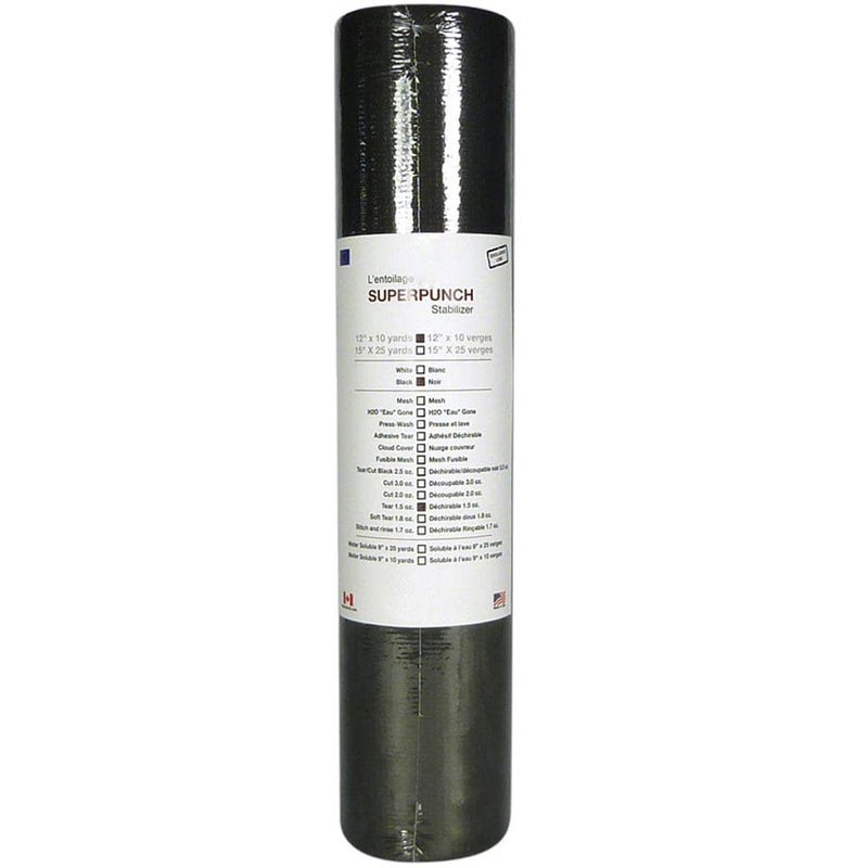 Superpunch 1.5 oz Black Tear Away Stabilizer for Embroidery - 12 inch x 10 Yard Roll, SuperStable Tear Away Machine Embroidery Stabilizer Backing, Polyester & Cellulose - Made in The USA - Image 1